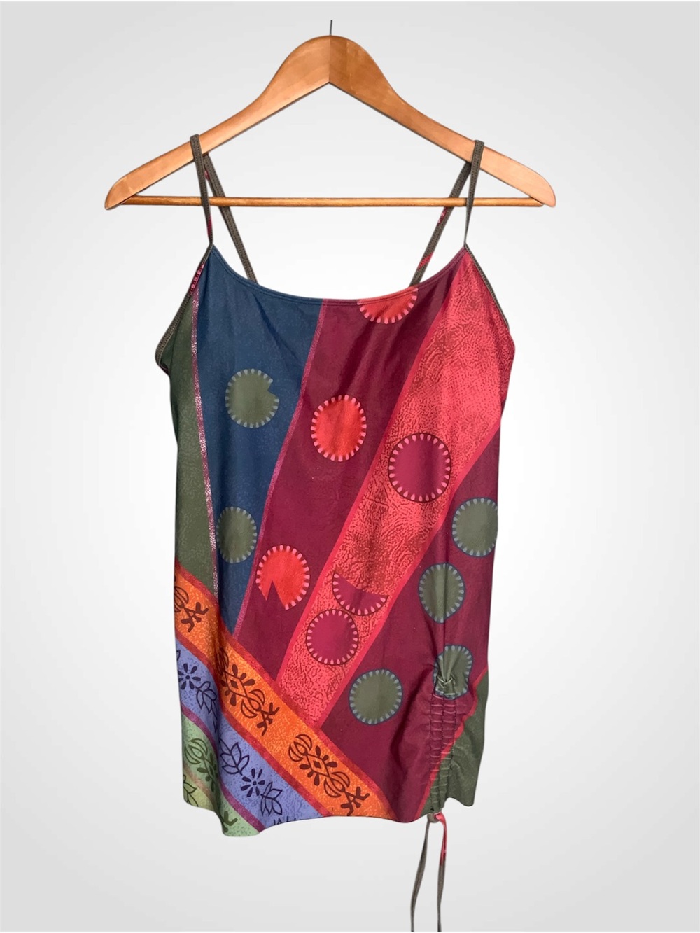 Colorblock Pattern Spaghetti Strap Tankini Top - Multicolor - XL